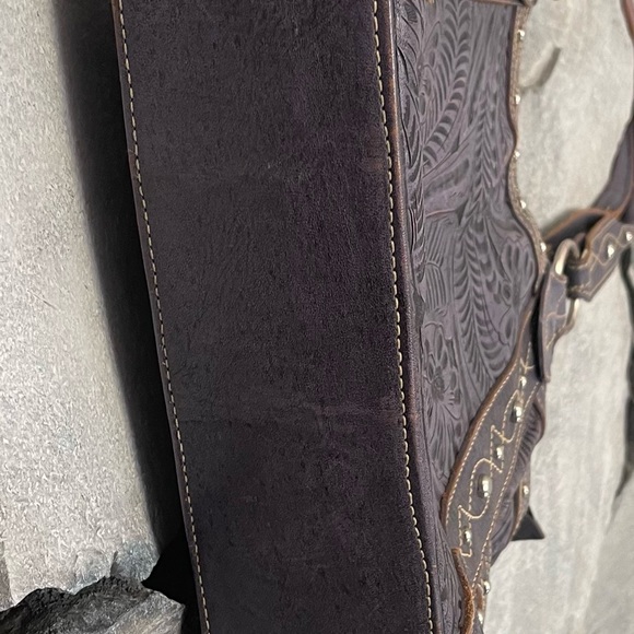 American West Tooled Leather Purse Purple - Picture 5 of 10